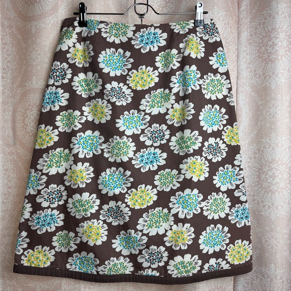 Boden Dresses & Skirts - Boden Y2K Blue Green Retro Floral Print Brown Midi Skirt 100% Cotton Sz 12 Long